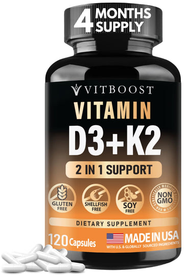 VITBOOST Vitamin D3 K2 Complex - Easy to Swallow - Vitamin D (D3) 5000 IU (125 mcg) & K2(MK-7) 90 mcg | Non-GMO | Gluten-Free VITBOOST buy supplements canada