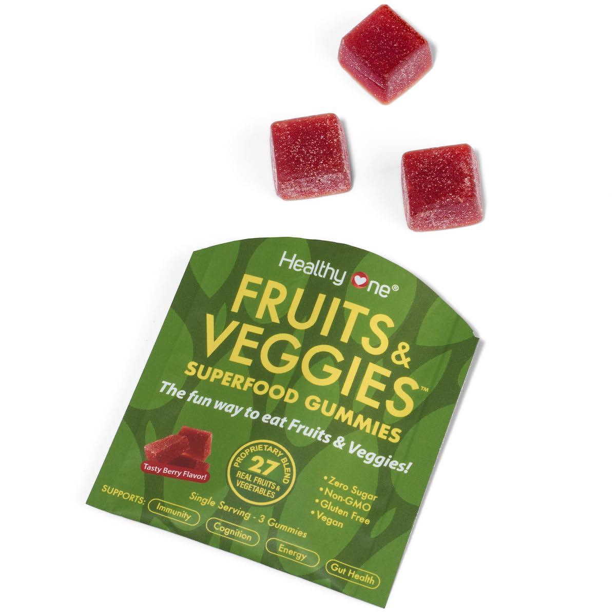 Fruits & Veggies Sugar-Free Gummies - 27 Whole Foods - Equals 3 Servings of Fruits & Vegetables - Improve Energy, Focus & Immune Function - Fiber - Antioxidants - Organic Ingredients - 14 Packets Healthy One buy supplements canada
