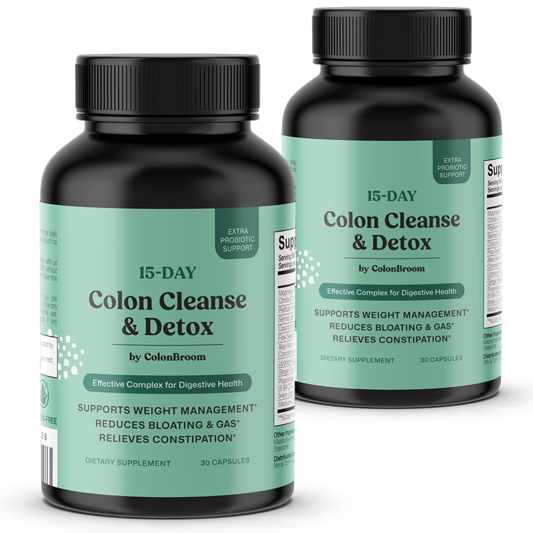 ColonBroom 15 Day Colon Cleanse & Detox Cleanse for Weight Management with Probiotics & Magnesium | Reduce Bloating & Boost Metabolism & Digestion - Effective Gut Cleanser Detox (2 Bottles) ColonBroom buy supplements canada
