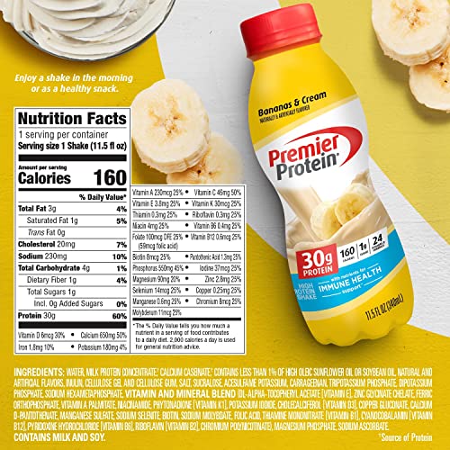 Premier Protein Shake, Bananas & Cream, 30g Protein, 1g Sugar, 24 Vitamins & Minerals Premier Protein buy supplements canada
