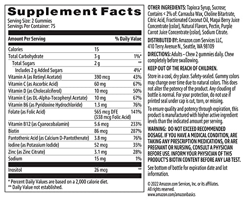 Amazon Basics Adult Multivitamin Gummies, Mixed Berry & Cherry, 150 Gummies, 75-Day Supply, Pack of 1 (Previously Solimo) Amazon Basics buy supplements canada