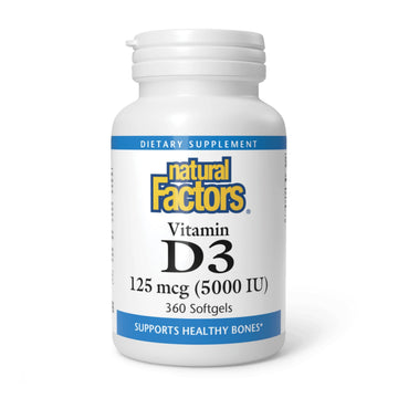 Natural Factors, Vitamin D3 5000 IU (125 mcg), Supports Strong Bones, Muscles and Immune Function, 360 Softgels Natural Factors buy supplements canada