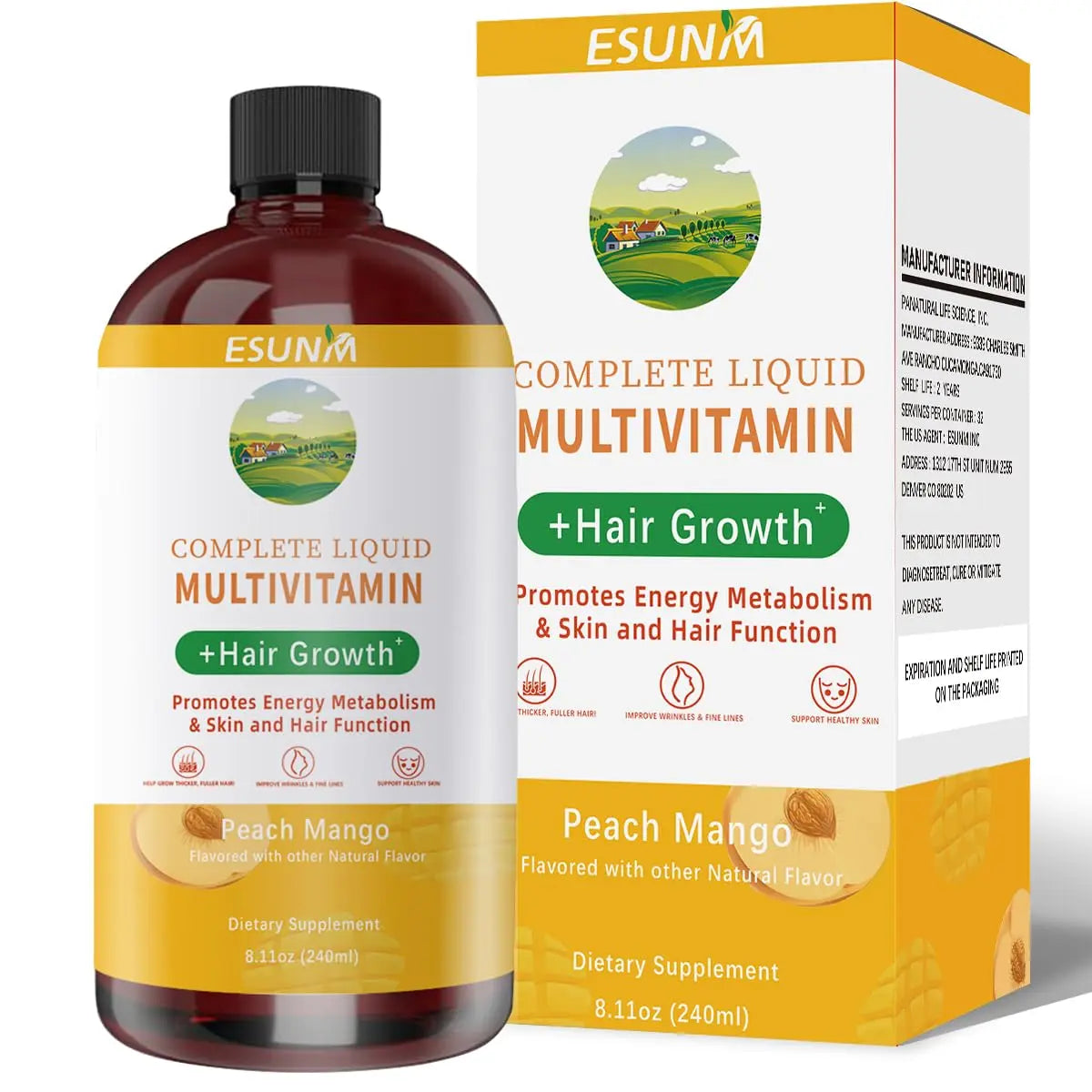 ESUNM Complete Liquid Multivitamin + Hair Growth, Promotes Energy Metabolism& Skin and Hair Function| Vitamin C D | B Vitamins | ESUNM buy supplements canada