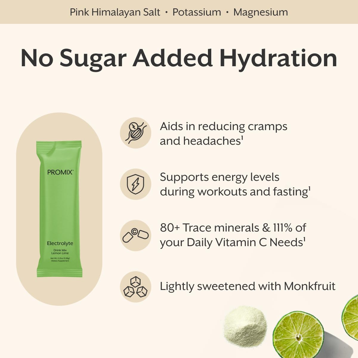 ProMix Nutrition Electrolytes Powder Hydration Packets - Himalayan Pink Salt, Magnesium, Potassium, Vitamin C - Lemon Lime, Lightly Sweetened ProMix Nutrition buy supplements canada