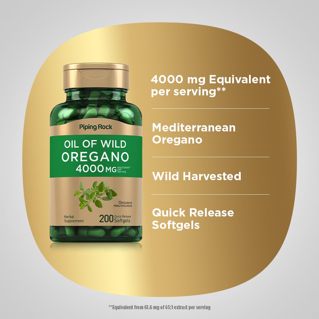 Piping Rock Oregano Oil Softgel Capsules | 200 Pills | Herbal Extract Supplement | Wild Harvested | Non-GMO, Gluten Free Piping Rock buy supplements canada