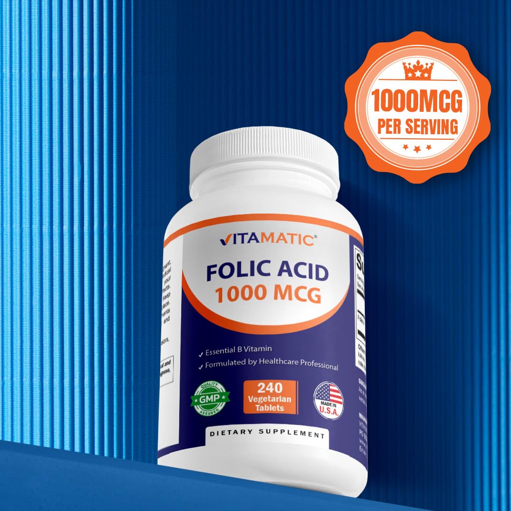 Vitamatic Folic Acid 1000 mcg (1 mg) - Vegetarian Tablets - 1667 mcg DFE - Vitamin B9 (240 Count (Pack of 1)) Vitamatic buy supplements canada