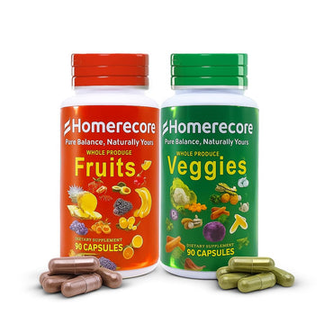 HOMERECORE Whole Food Fruits & Veggies Supplement Plant-Based, Vegan, Gluten-Free, Soy-Free No Fillers Natural Superfoods Boost Energy & Immune System for Men & Women 90 Fruit & 90 Veggie Capsules HOMERECORE buy supplements canada