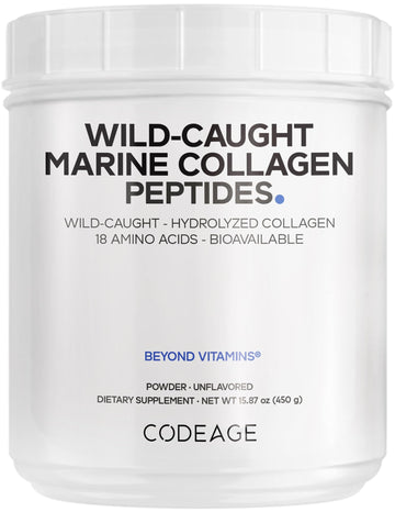 Codeage Marine Collagen Powder - Wild-Caught Hydrolyzed Fish Collagen Peptides - Type 1 & 3 Collagen Protein Supplement - Amino Acids for Skin, Hair, Nails - Paleo Friendly, Non-GMO, 15.87 Ounces Codeage buy supplements canada