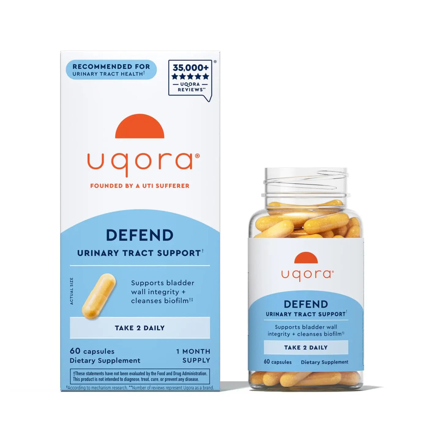 Uqora Defend - Urinary Tract Health Supplement - Support Bladder Health & Cleanse Biofilm* with D-Mannose, Green Tea Extract, Turmeric Extract & More - Gluten-Free - 60 Capsules (30-Day Supply) Uqora buy supplements canada