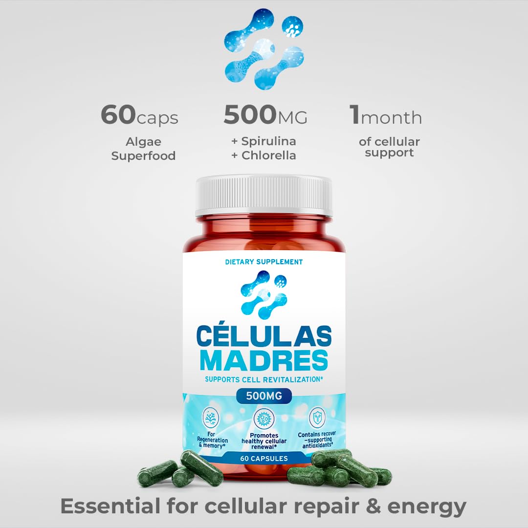 Stem Cell Supplements 500mg (60 Cap) Natural Anti-Aging & Longevity Support with Spirulina & Chlorella, Boost Cellular Renewal, Restore Youthful Energy, Reduce Joint Soreness – Celulas Madre AURA VITAMINS buy supplements canada