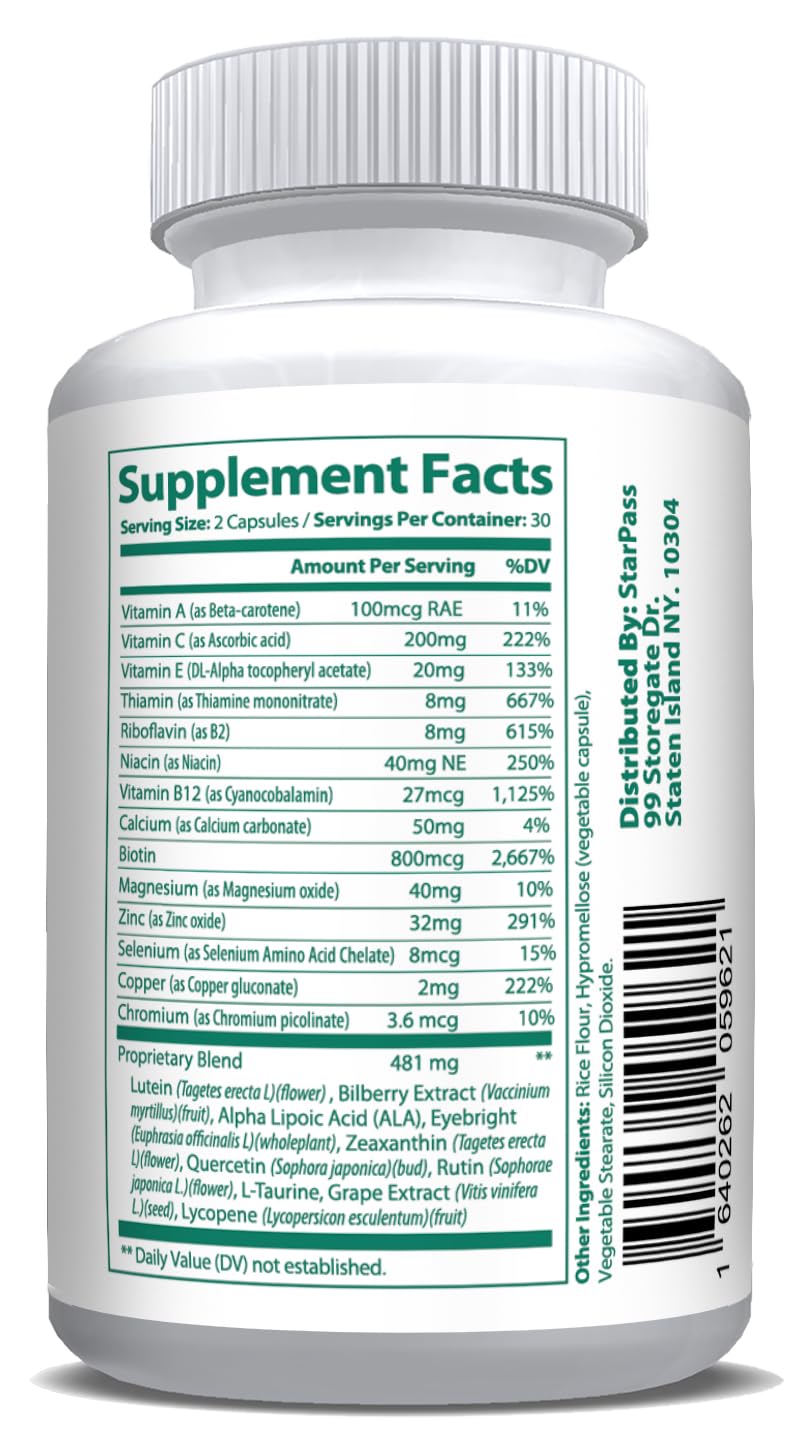 Pure Eye Health Vitamin & Mineral Supplements for Adults | #1 Complete Research Vision Formula w/Bilberry, Lutein, Zeaxanthin, Lycopene, Resveratrol | Supports Eye Strain, Dry Eyes 60 Capsules StarPass Labs buy supplements canada