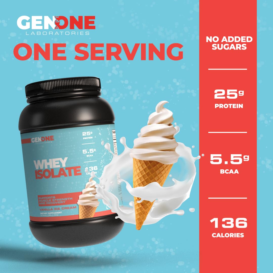 GenOne Whey Protein Powder Isolate, 25g Protein and 5.5g BCAAs per Serving, Vanilla Ice GENONE LABORATORIES buy supplements canada