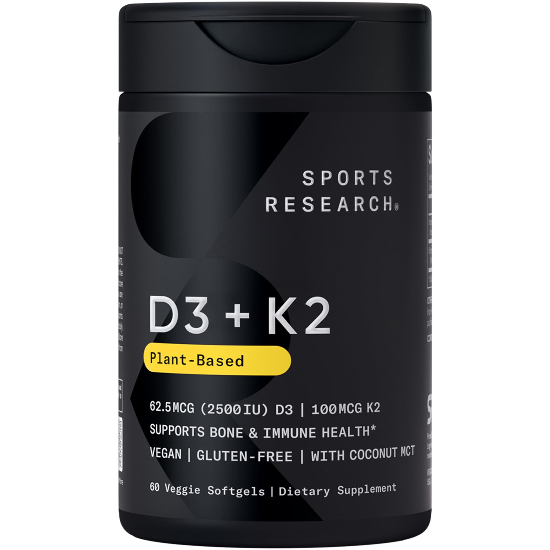 Sports Research® Vitamin D3 + K2 w/Coconut Oil - Vegan Vitamin D 2500iu (62.5mcg) & Mk7 Vitamin K 100mcg for Bone & Immune Support - Vegan Certified Sports Research buy supplements canada