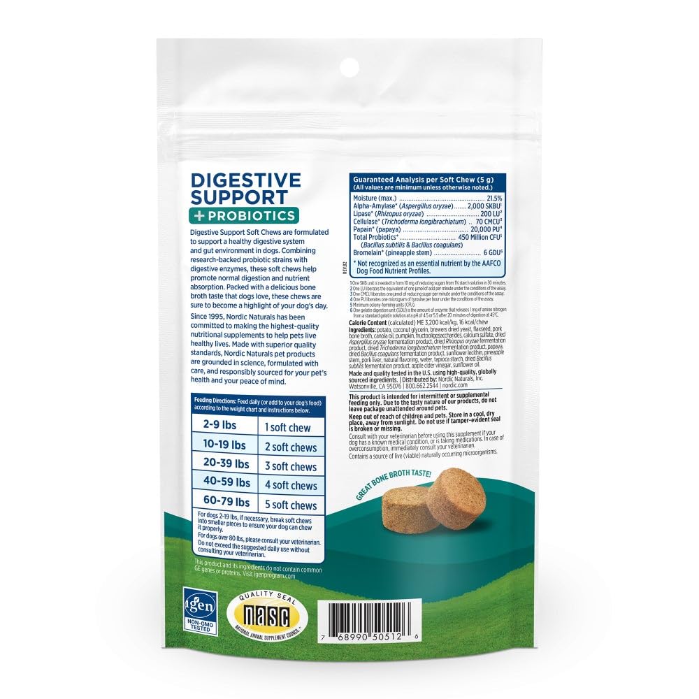Nordic Naturals Pet Digestive Support with Probiotics, Pork Bone Broth Flavor - 30 Soft Chews - Nutritional Supplement for a Healthy Digestive System and GI Support - 30 Non-GMO Chews Nordic Naturals buy supplements canada