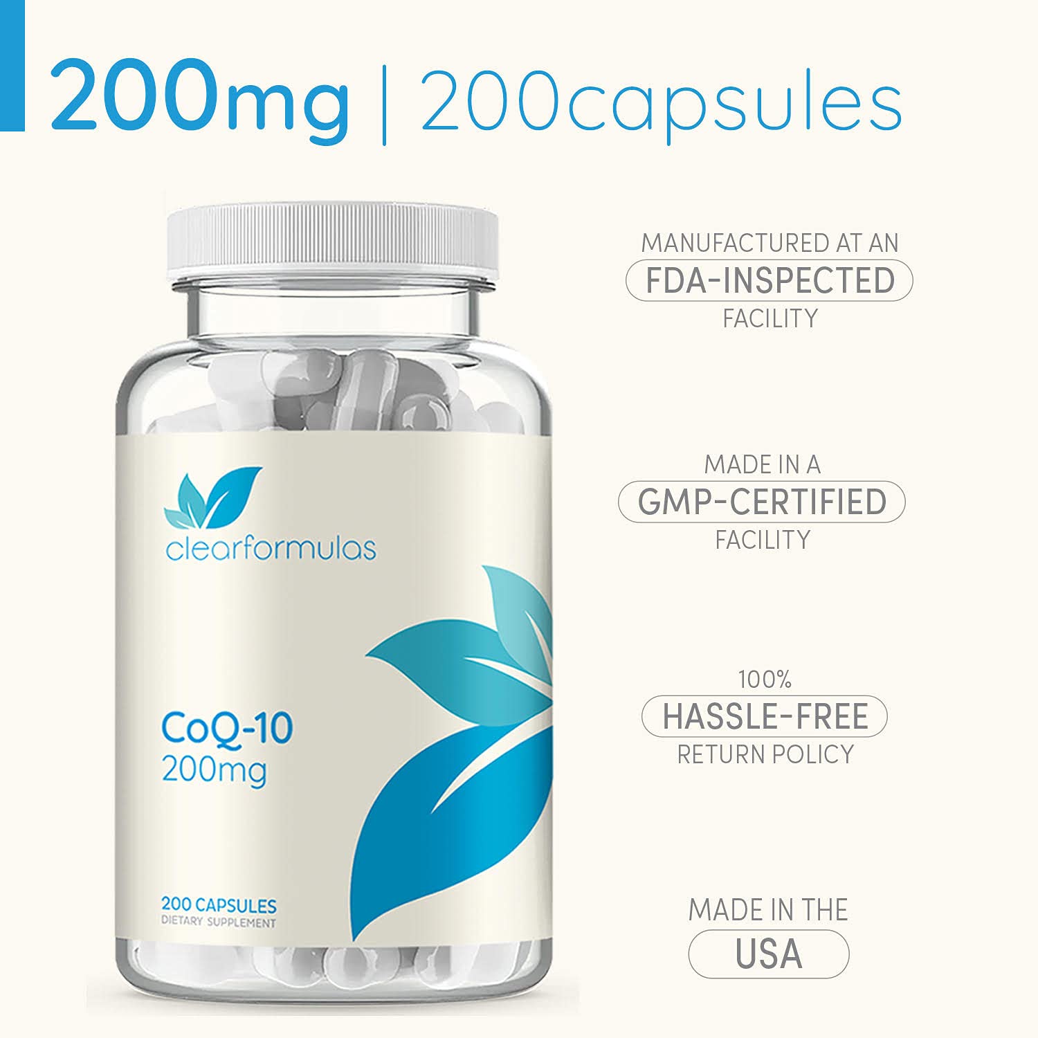 Clear Formulas CoQ10 200mg 200 Capsules Quick Absorption Non-GMO Clear Formulas buy supplements canada