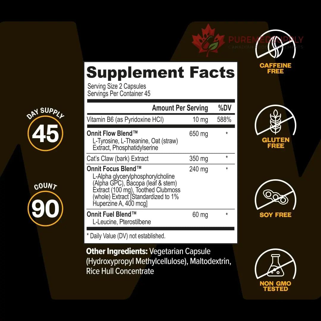 ONNIT Alpha Brain Nootropic Brain Supplement for Focus, Memory, Mental Clarity, Cognitive Support with L-Theanine and Vitamin B6, 90 Count ONNIT buy supplements canada