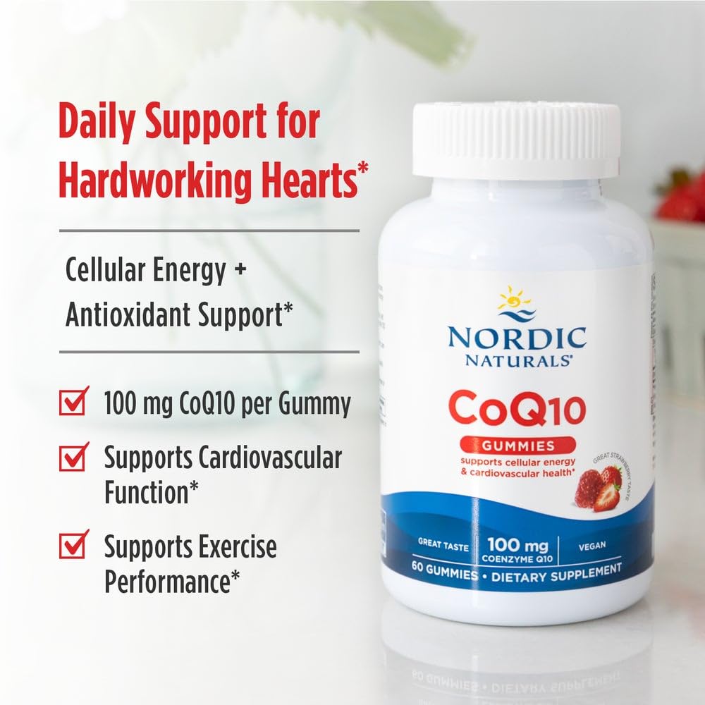 Nordic Naturals CoQ10 Gummies, Strawberry - 60 Gummies - 100 mg Coenzyme Q10 (CoQ10) - Great Taste - Heart Health, Cellular Energy Production, Antioxidant Support - Non-GMO, Vegan - 60 Servings Nordic Naturals buy supplements canada