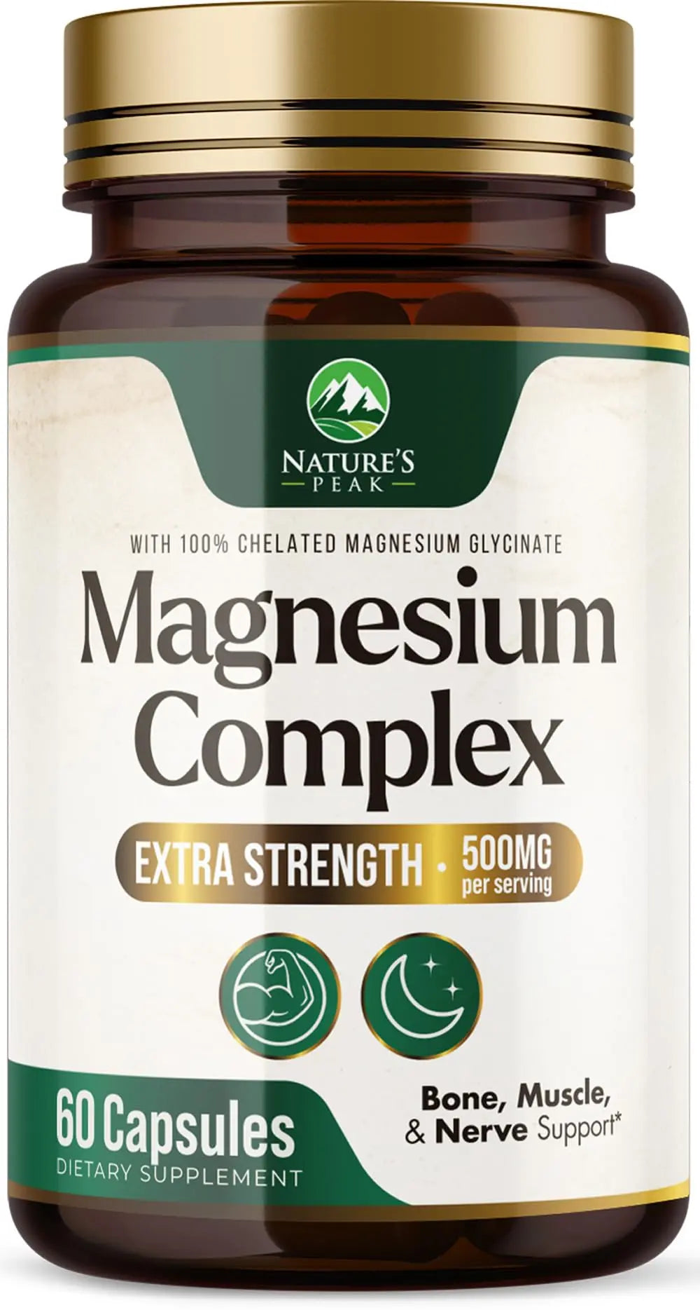 Magnesium Complex Supplement - Magnesium 500mg Per Serving - High Absorption Blend of Glycinate, Citrate, Malate, Oxide - Supports Sleep, Muscle, Bone, Heart Health - Bottled in USA - 60 Capsules Nature's Peak buy supplements canada
