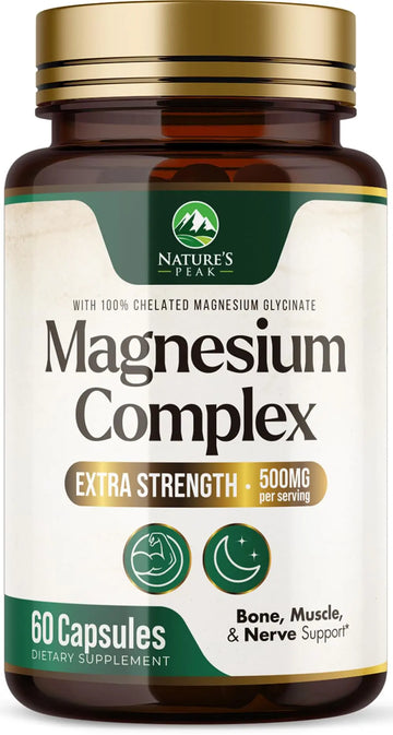 Magnesium Complex Supplement - Magnesium 500mg Per Serving - High Absorption Blend of Glycinate, Citrate, Malate, Oxide - Supports Sleep, Muscle, Bone, Heart Health - Bottled in USA - 60 Capsules Nature's Peak buy supplements canada
