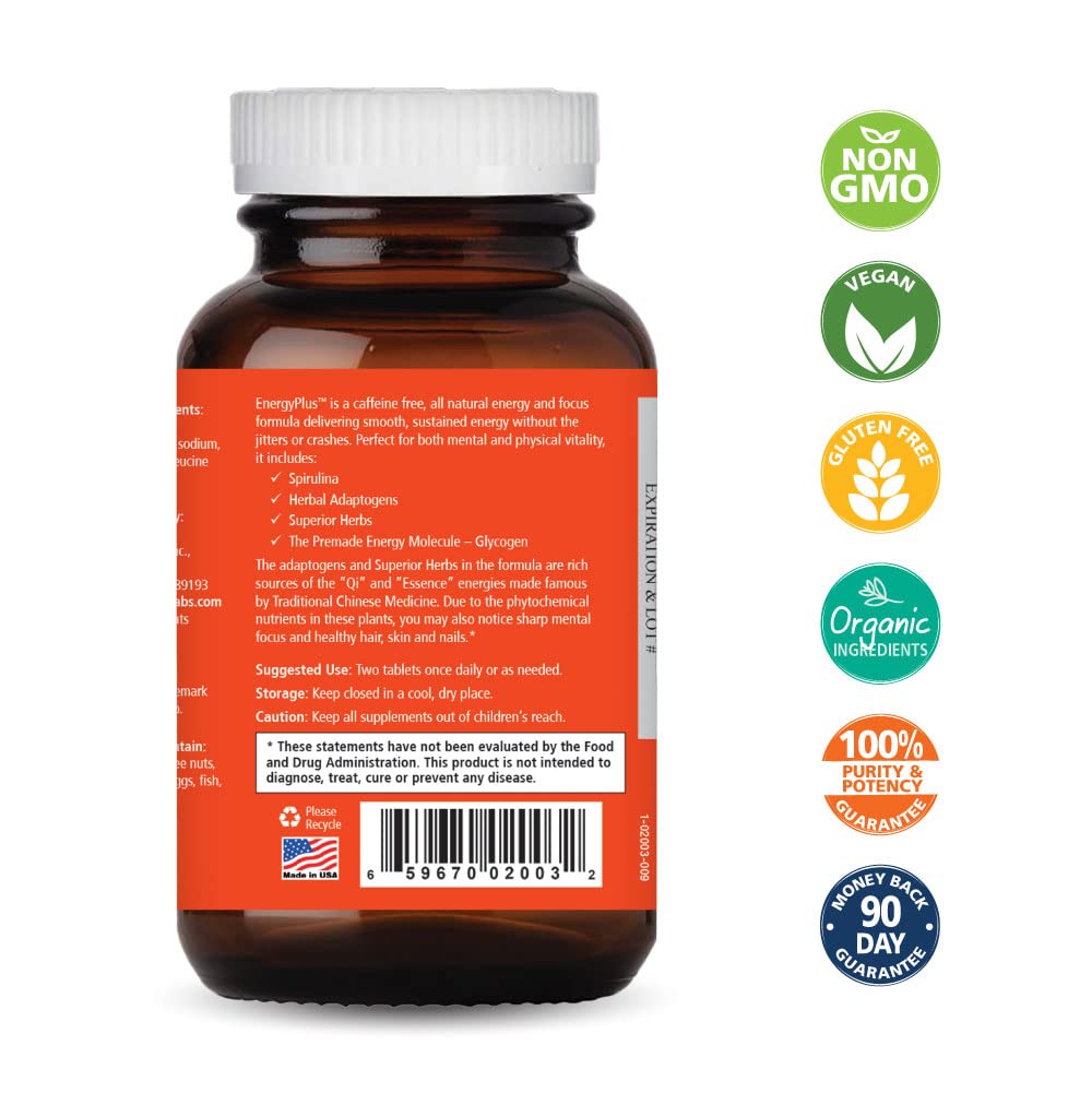 Energy Plus by Pure Essence - Caffeine Free, All Natural Herbal Energy and Focus Supplement - Smooth, No Jitters No Crash - 60 Tablets PURE ESSENCE LABS buy supplements canada