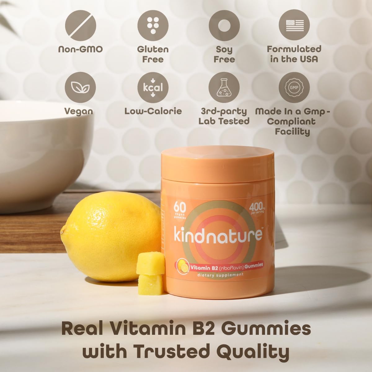 kindnature Vitamin B2 Gummies - Riboflavin 400mg Supplement for Kids & Adults - Non-GMO, Soy & Gluten-Free, Vegan Chewable Gummies (30 Day Supply) (2) kindnature buy supplements canada