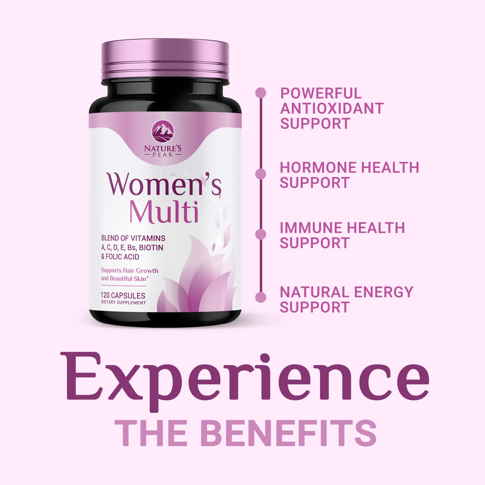 Multivitamin for Women - Complete Daily Womens Multivitamins with Calcium, Folate, Vitamin A, C, D, E & B Vitamins, Zinc and Iron - Multi Vitamins for Bone, Energy & Immune Support - 120 Capsules Nature's Peak buy supplements canada