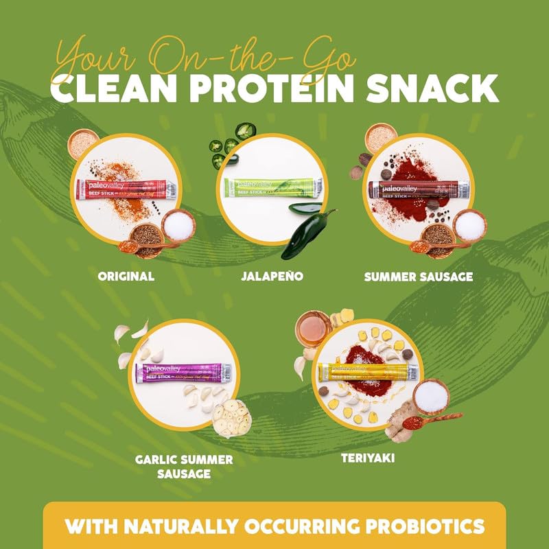 Paleovalley 100% Grass Fed Jalapeno Beef Sticks - Delicious Gluten Free Beef Snack - High Protein Keto Friendly Paleovalley buy supplements canada