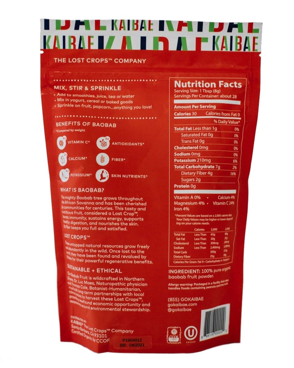 KAIBAE Premium Organic Baobab Powder | Prebiotic Fiber Superfood for Gut & Metabolic Health | Vitamin C + Polyphenols | Gluten-Free, Non-GMO, Vegan | 8 oz. KAIBAE buy supplements canada