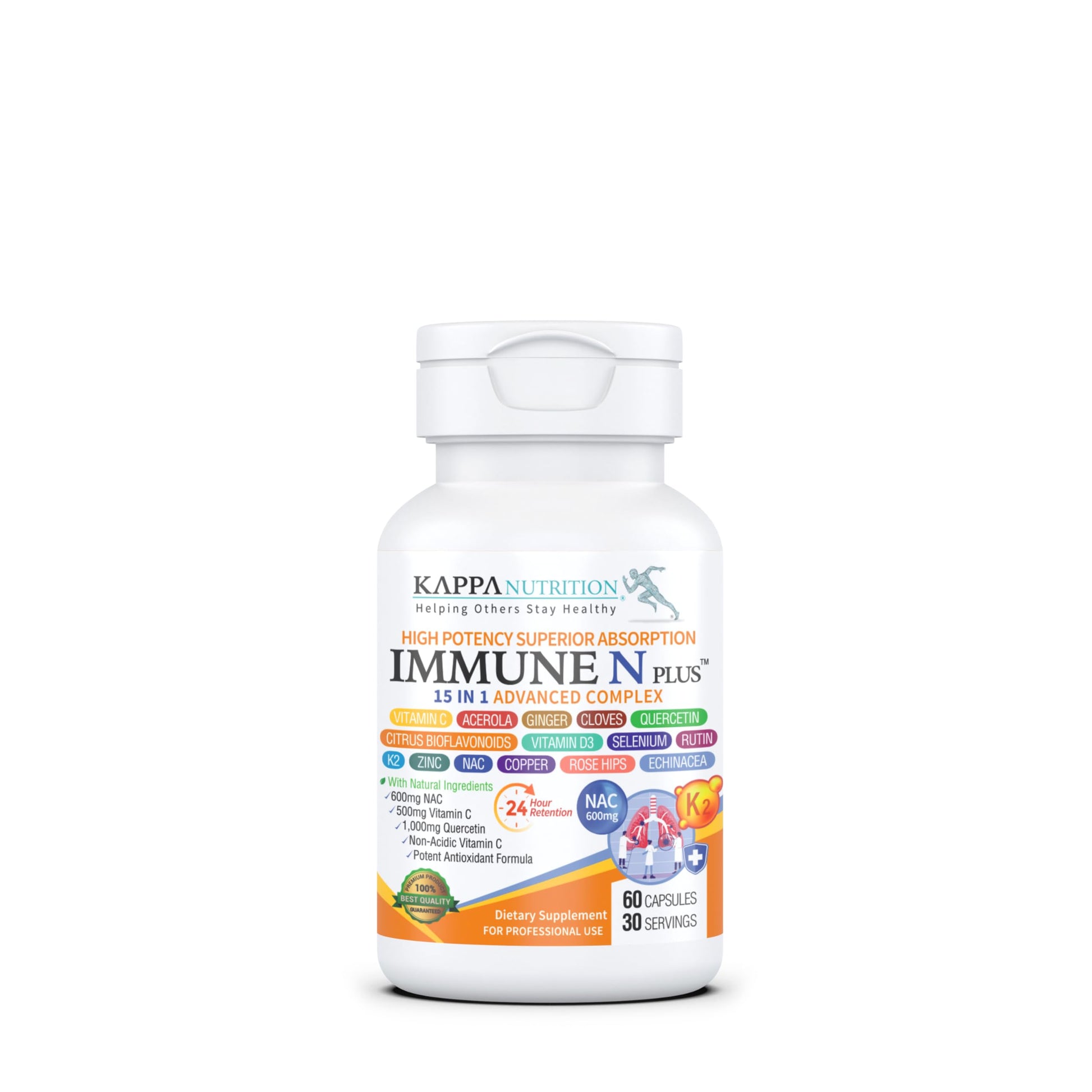 (60 Capsules), NAC 600mg, Quercetin 1,000mg, Vitamin C 500mg, Zinc 50mg, Vitamin D3 5,000iu, Selenium, Copper, Acerola, Ginger, Rutin, Citrus Bioflavonoids, Rose Hips, Echinacea, Immune N Plus 15 in 1 KAPPA NUTRITION buy supplements canada