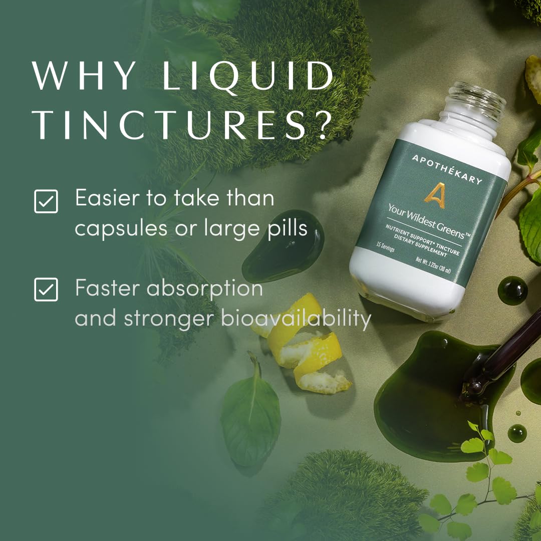 Apothékary Your Wildest Greens Herbal Liquid Drops, All-in-One Daily Superfood Supplement, Vitamin & Mineral Support, 5X Potency of Greens Powders, Sugar Free, Calorie Free, (15 Servings) 1.22oz Apothékary buy supplements canada