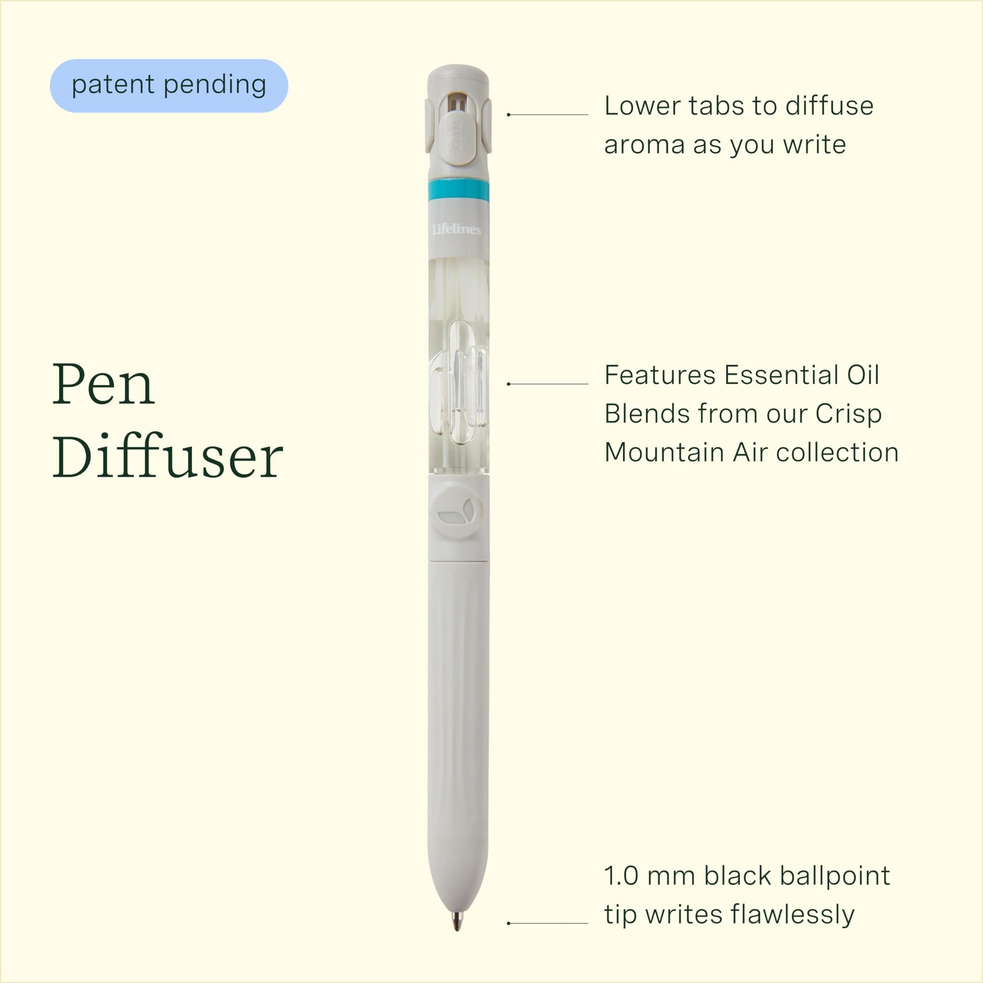 Pen Diffuser in Crisp Mountain Air Essential Oil Blends - Elegant 1.0mm Ballpoint Tip - Black Pen Lifelines buy supplements canada