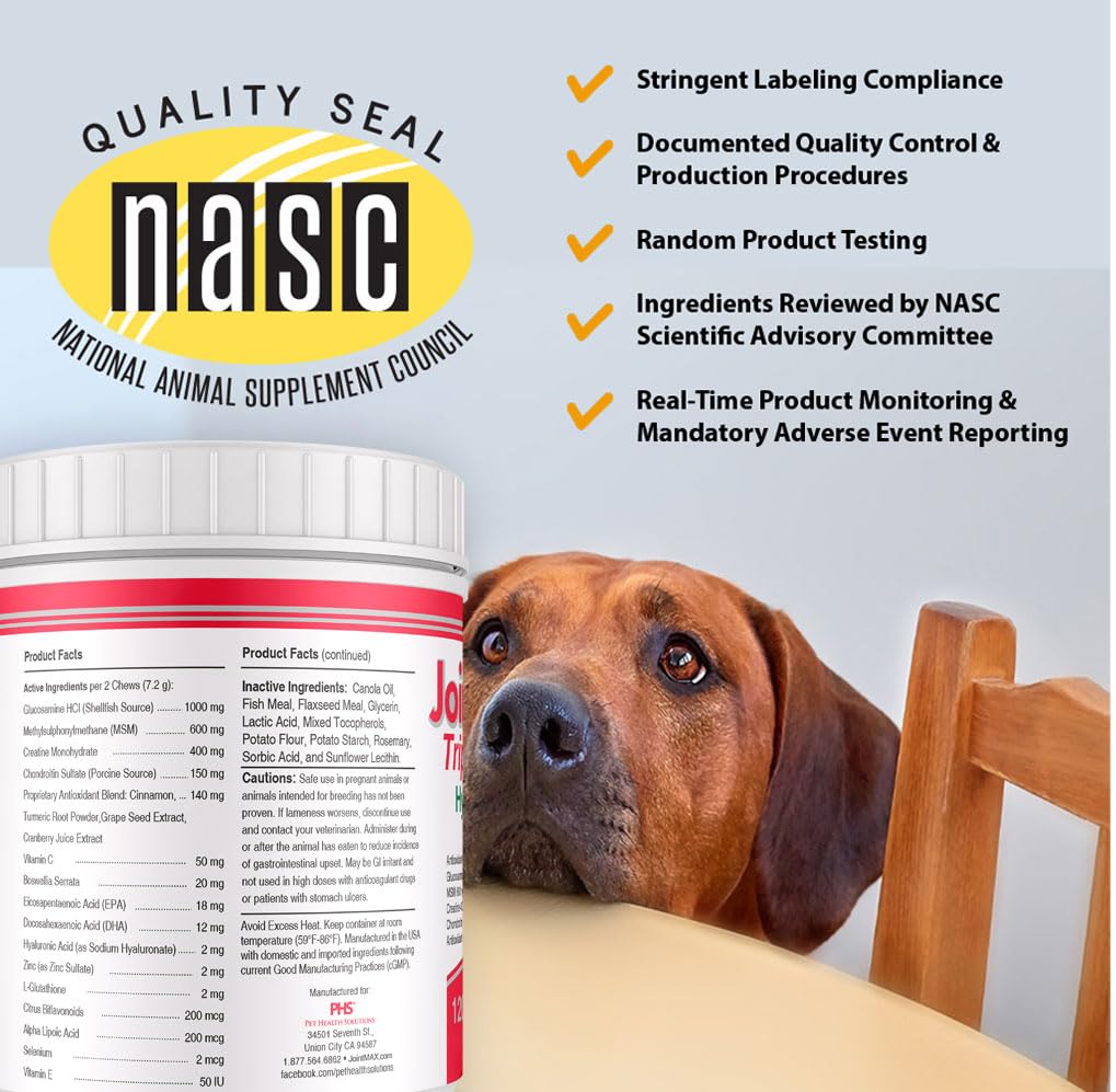 Joint MAX Triple Strength Hypo-Allergenic Soft Chews for Dogs - Hip and Joint Support Supplement with Glucosamine, Chondroitin, & MSM - Made in The USA - 120 Soft Chews Joint Max buy supplements canada