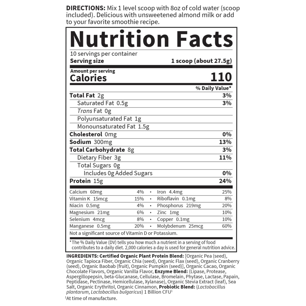 Garden of Life Organic Plant Protein Smooth Chocolate Powder, 10 Servings - Vegan, Grain Garden of Life buy supplements canada