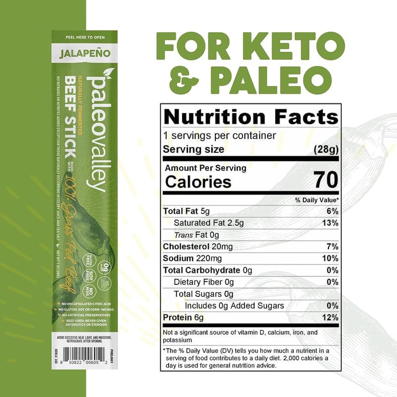 Paleovalley 100% Grass Fed Jalapeno Beef Sticks - Delicious Gluten Free Beef Snack - High Protein Keto Friendly Paleovalley buy supplements canada