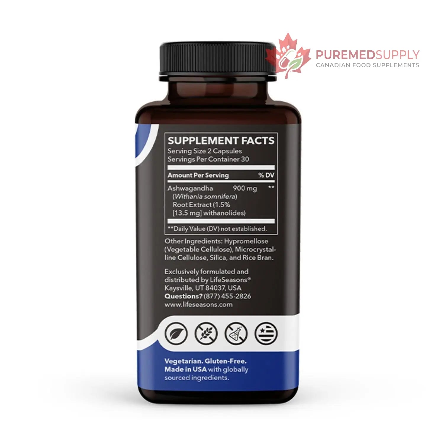 LifeSeasons Essentials Ashwagandha - Stress & Sleep Support Supplement - Calm & Focused Mind - Improves Athletic Performance & Brain Function - 900mg per 2 Capsules - 60 Capsules LifeSeasons buy supplements canada