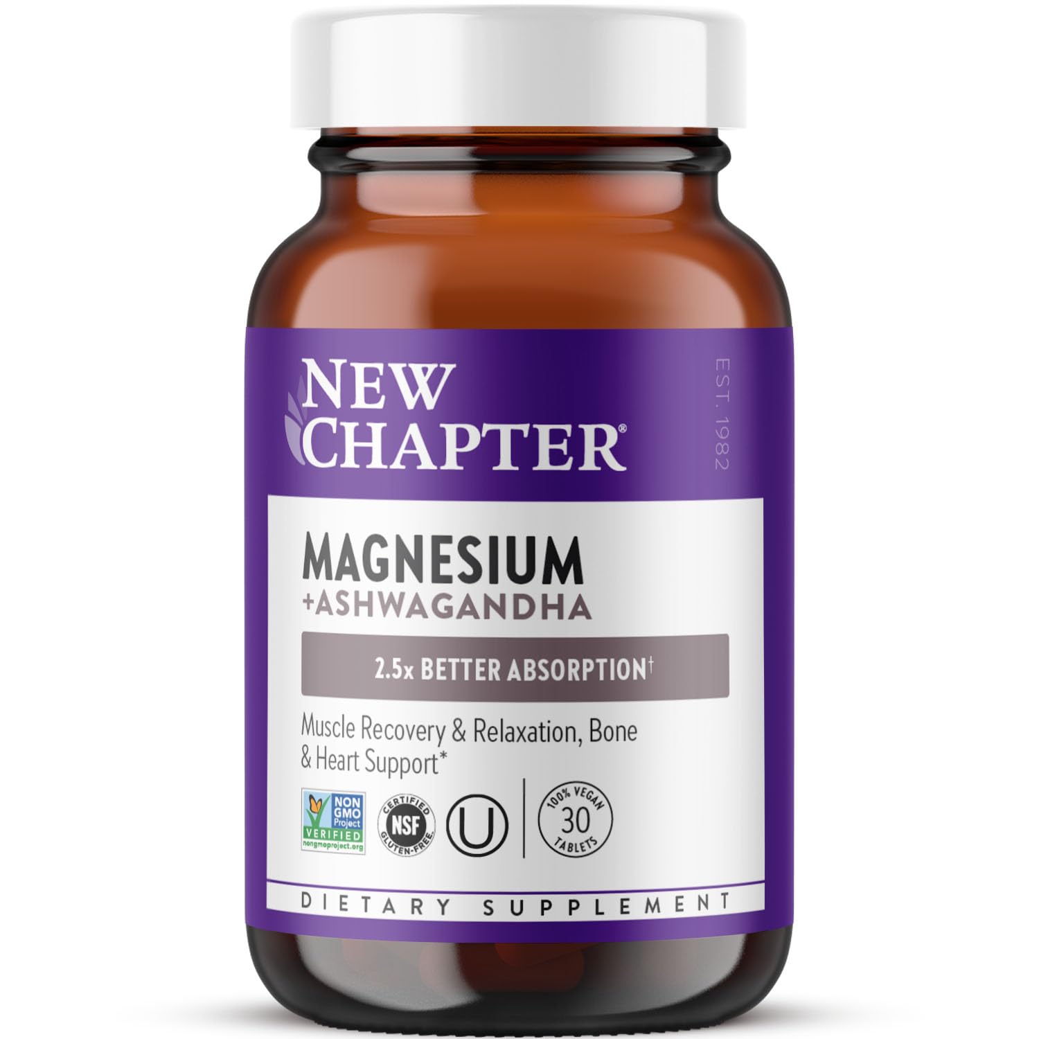 New Chapter Magnesium + Ashwagandha Supplement, 325 mg with Magnesium Glycinate for Muscle Relaxation & Recovery, Heart, Nerve & Bone Health, 2.5X Absorption, Non-GMO - 30 ct (1 Month Supply) New Chapter buy supplements canada