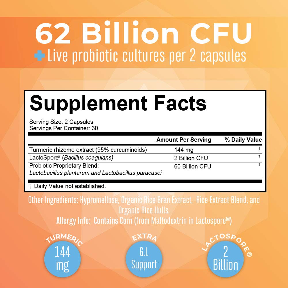 MaryRuth Organics Probiotic Turmeric + Extra GI Support | 62 Billion CFU | Organic Ingredients Turmeric Complex with Probiotics | Turmeric Curcumin Capsules for Digestion | Vegan | 60 Count MARYRUTH'S buy supplements canada