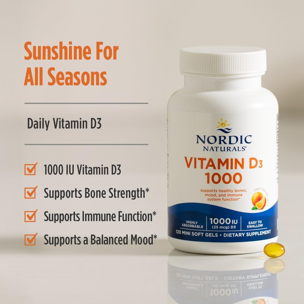 Nordic Naturals Vitamin D3 1000, Orange - 120 Mini Soft Gels - 1000 IU Vitamin D3 - Supports Healthy Bones, Mood & Immune System Function - Non-GMO - 120 Servings Nordic Naturals buy supplements canada