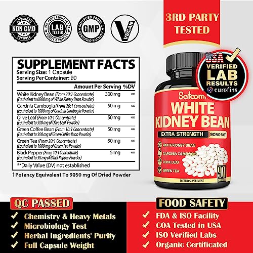 Pure White Kidney Bean Extract Capsules - 6 Herbal Ingredients 9050 mg Equivalent Satoomi buy supplements canada