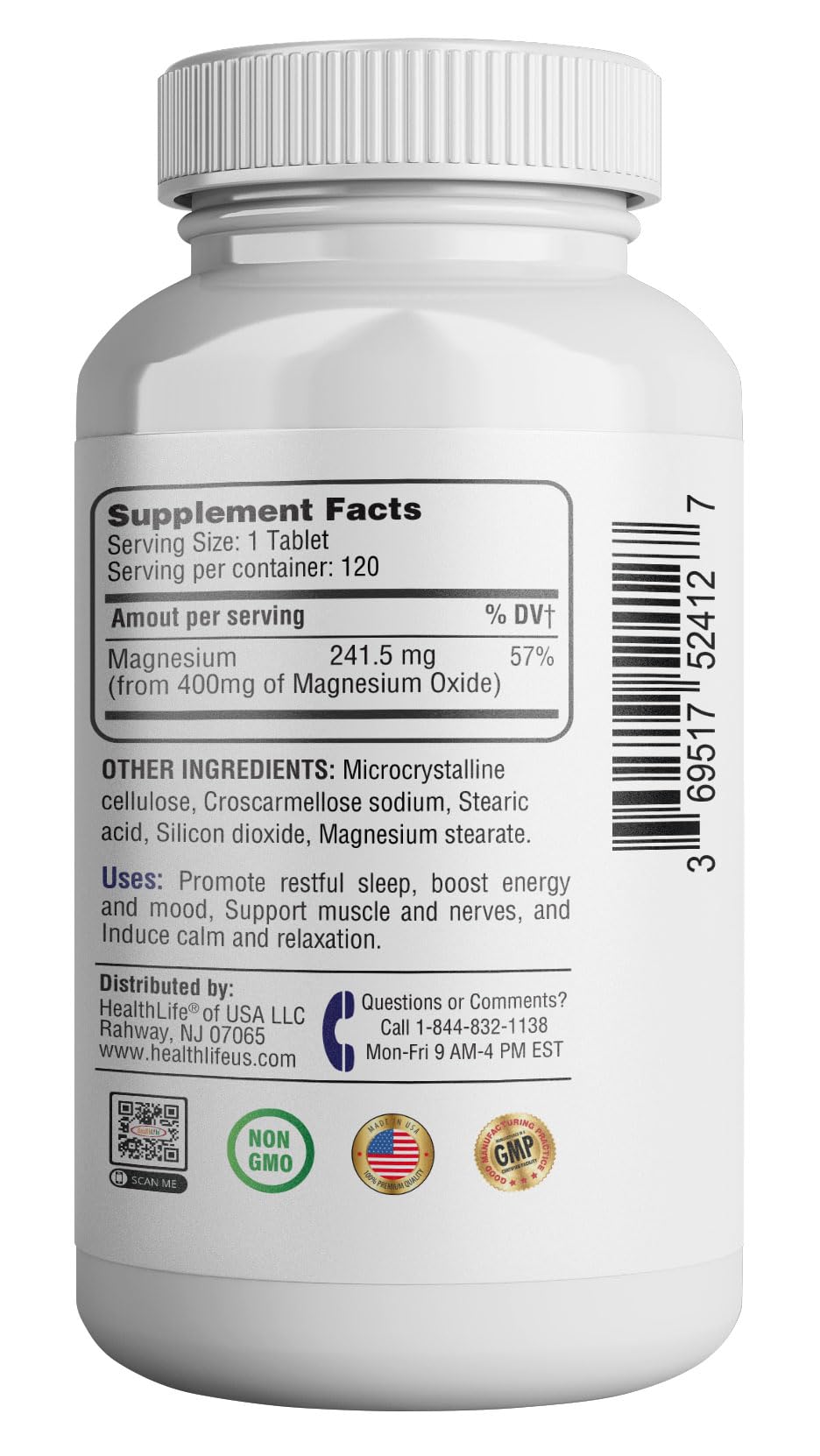 Magnesium 400mg [High Potency] Supplement – Magnesium Oxide for Immune Support, Muscle Recovery, Leg Cramps and Relaxation 120 Tablets-USA Made HEALTH LFE buy supplements canada