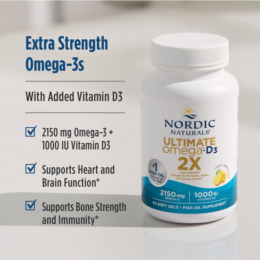 Nordic Naturals Ultimate Omega 2X with Vitamin D3, Lemon Flavor - 60 Soft Gels - 2150 mg Omega-3 + 1000 IU D3 - EPA & DHA - Brain, Heart, & Immune Health - 30 Servings Nordic Naturals buy supplements canada
