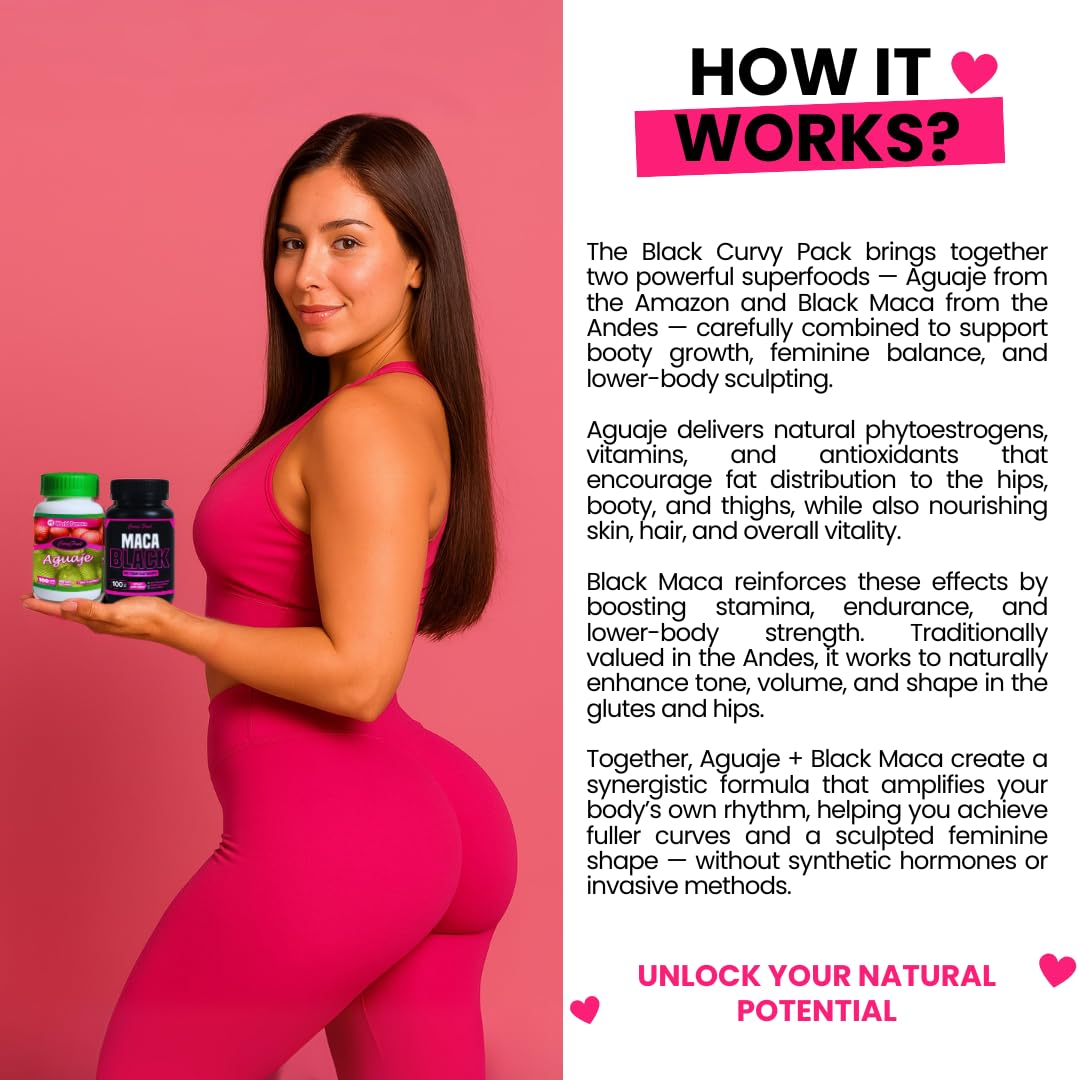 Maximum Booty Growth – Aguaje + Black Maca Pills for Women – Glute Volume Enhancer - Black Curvy Pack Curvy Fruit buy supplements canada