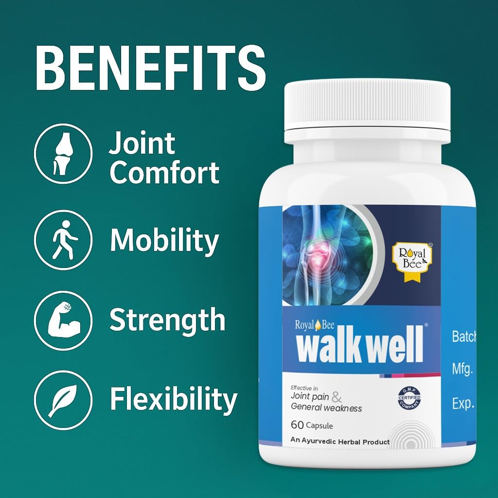 Royal Bee Walkwell Capsules – 60 Capsules – Supports Joint Pain & Inflammation Relief · Useful in Osteoarthritis · Promotes Flexibility & Mobility · Clinically Studied Herbal Ingredients Generic buy supplements canada