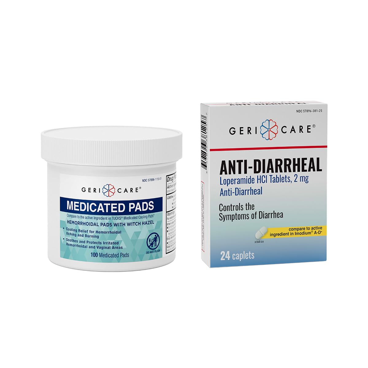 GeriCare Anti-Diarrheal Caplets 24 Count & Medicated Pads of Witch Hazel 50% 100 Count Bundle – Fast Relief for Diarrhea, Soothing Medicated Pads for Irritation, Digestive Support & Travel GeriCare buy supplements canada