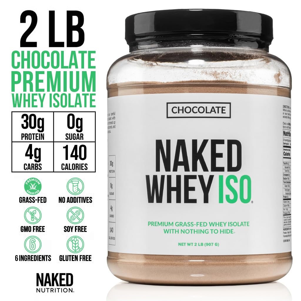 NAKED Chocolate Whey Isolate Protein - Only 6 Ingredients, 30g Grass-Fed Protein, Undenatured, No GMO, No Soy, Gluten-Free, No Preservatives - 24 Servings NAKED buy supplements canada