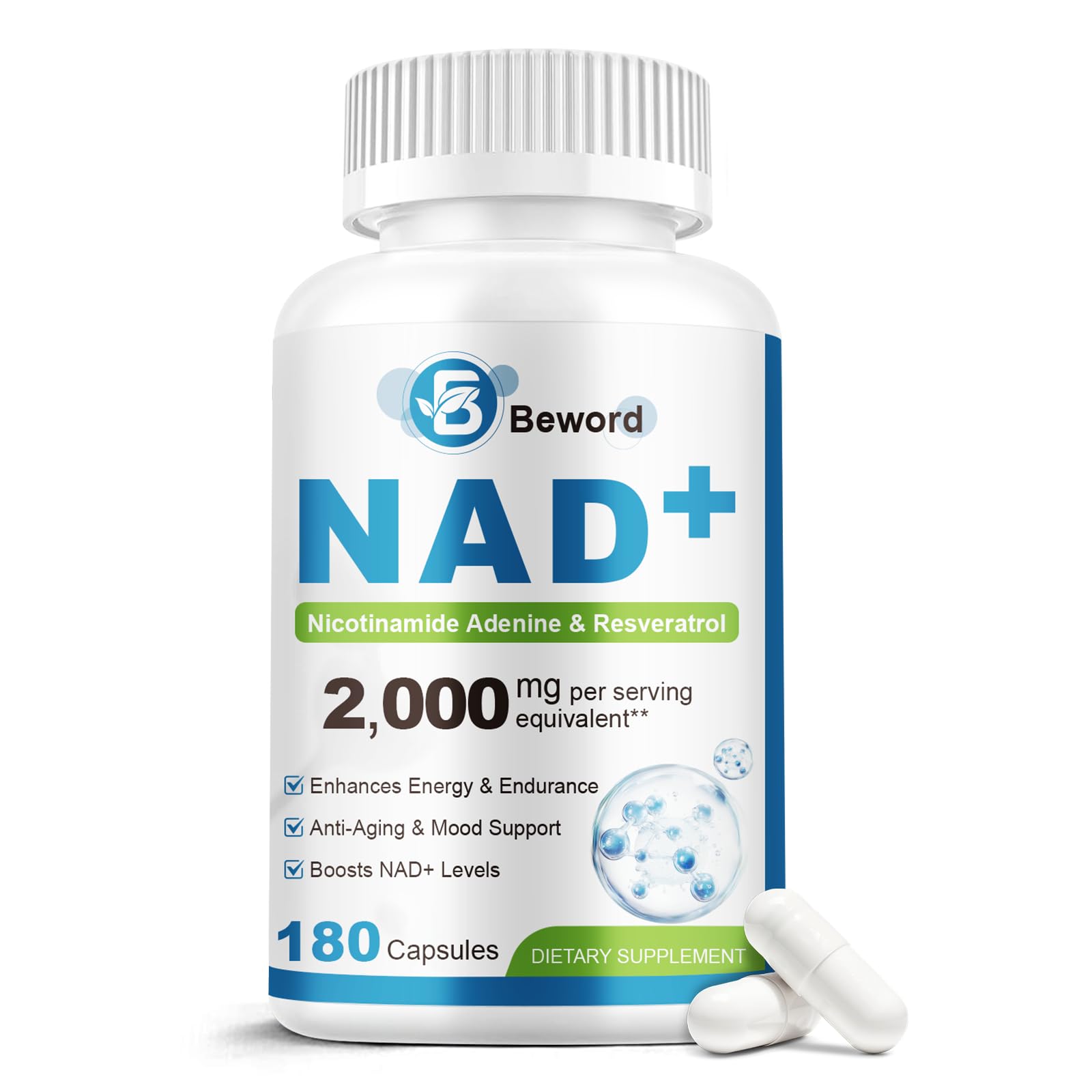 BEWORD Liposomal NAD 2000 Mg, 180 Capsules, 4-in-1 Formula with Liposomal NAD, Trans-Resveratrol, Non-GMO | Energy Support BEWORD buy supplements canada
