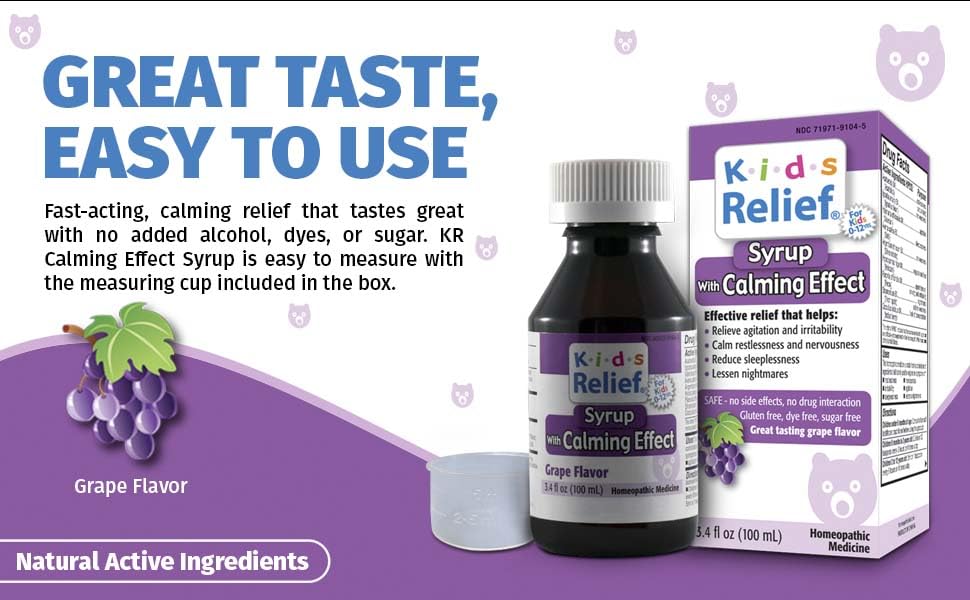 Kids Relief Syrup with Calming Effect, for Kids 0-12 Yrs, Grape Flavor, Gluten and Dye Free, No Added Sugar, 3.4 oz Kids Relief buy supplements canada