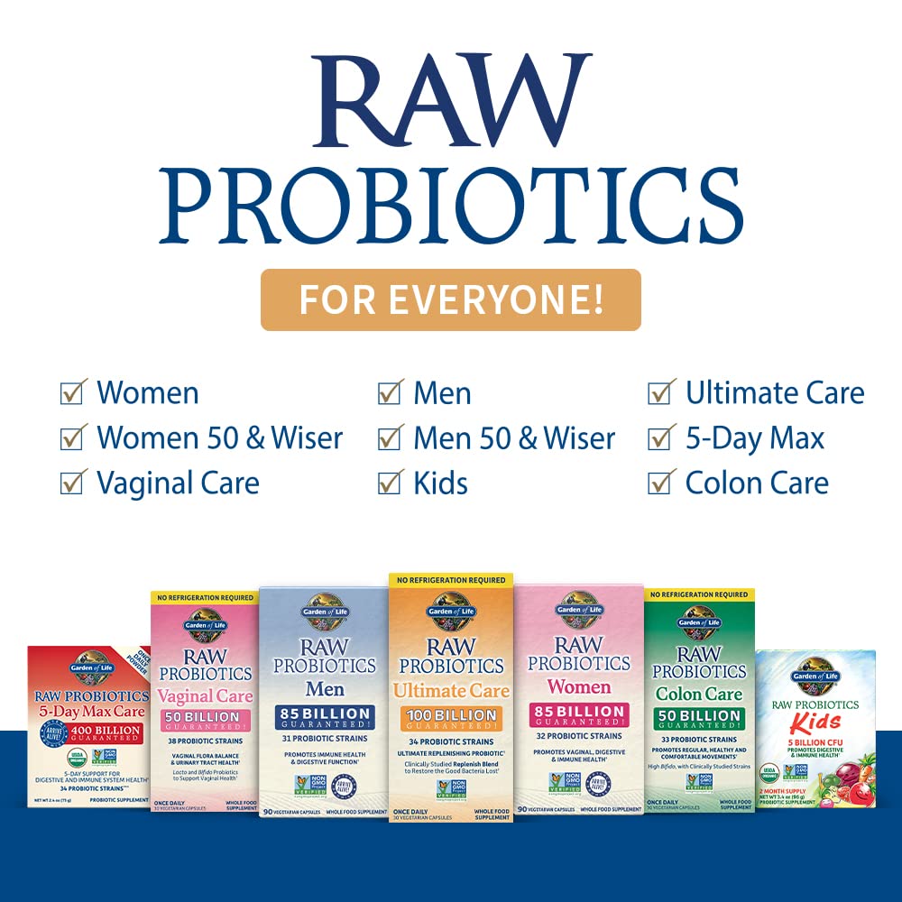 Garden of Life Probiotics for Women and Men - Raw Probiotics Colon Care 50 Billion CFU and Enzymes, Shelf Stable Once Daily Acidophilus Probiotic for Regularity and Immune Health Support, 30 Capsules Garden of Life buy supplements canada