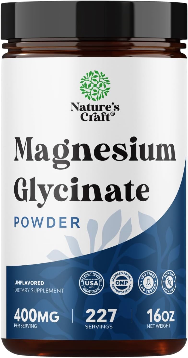 Potent Magnesium Glycinate Powder 400mg - Calm Magnesium Powder Bulk for Muscle Relax, Calm & Sleep Support for Adults - Glycinate Mag Soothe Vegan & Non-GMO Supplement - 1 Pack Natures Craft buy supplements canada
