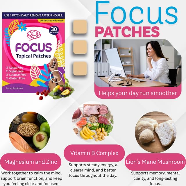 Swift Patch Focus Patch for Adults (30 Day Supply) + Proprietary Blend (Men and Women) - Help Kids and Adults Focus with Patches 22 Ingredients with Proprietary Formula Ultimate Swift Patch buy supplements canada